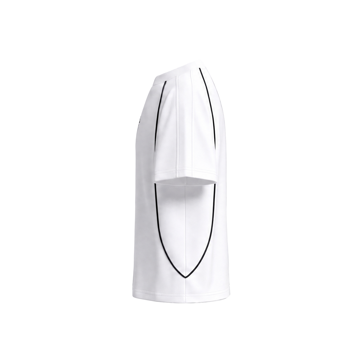 STUNER Slaughter Jersey Tee in white — side view showing the black contrast piping