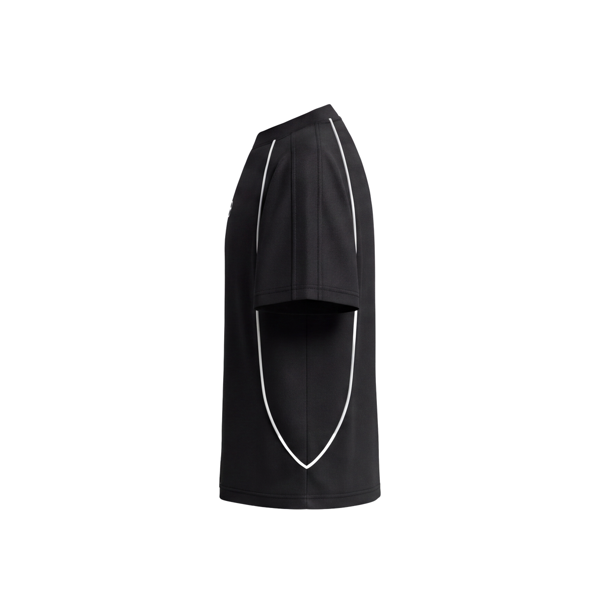 STUNER Slaughter Jersey Tee in black — side view showing the white contrast piping
